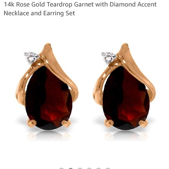 14K Rose Gold Garnet set earrings diamond accent - Picture 5 of 5